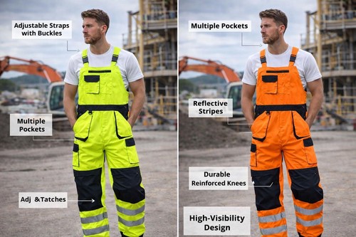 Vis bib brace work - hi-vis, &