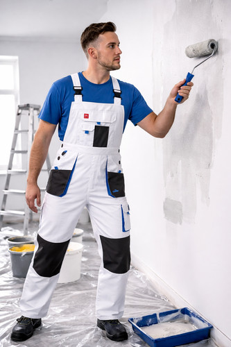 Mens white bib brace work - white,